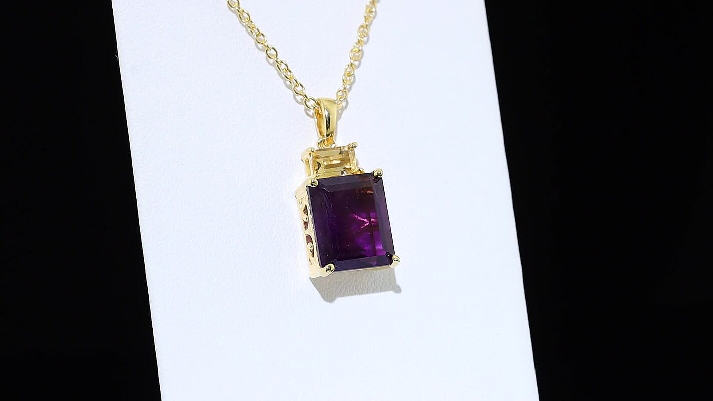 EverTrue African Amethyst, Brazilian Citrine Pendant in 18K YG Plated with ION Plated YG Stainless Steel Necklace (20 Inches) 6.50 ctw