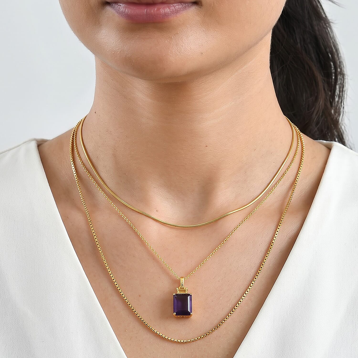 EverTrue African Amethyst and Brazilian Citrine 6.50 ctw Color-Block Fall Pendant in 18K YG Plated with ION Plated YG Stainless Steel Necklace 20 Inches