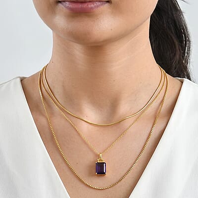 EverTrue African Amethyst and Brazilian Citrine 6.50 ctw Color-Block Fall Pendant in 18K YG Plated with ION Plated YG Stainless Steel Necklace 20 Inches