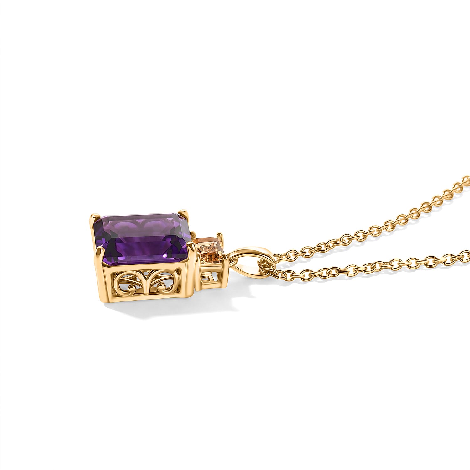 EverTrue African Amethyst and Brazilian Citrine 6.50 ctw Color-Block Fall Pendant in 18K YG Plated with ION Plated YG Stainless Steel Necklace 20 Inches