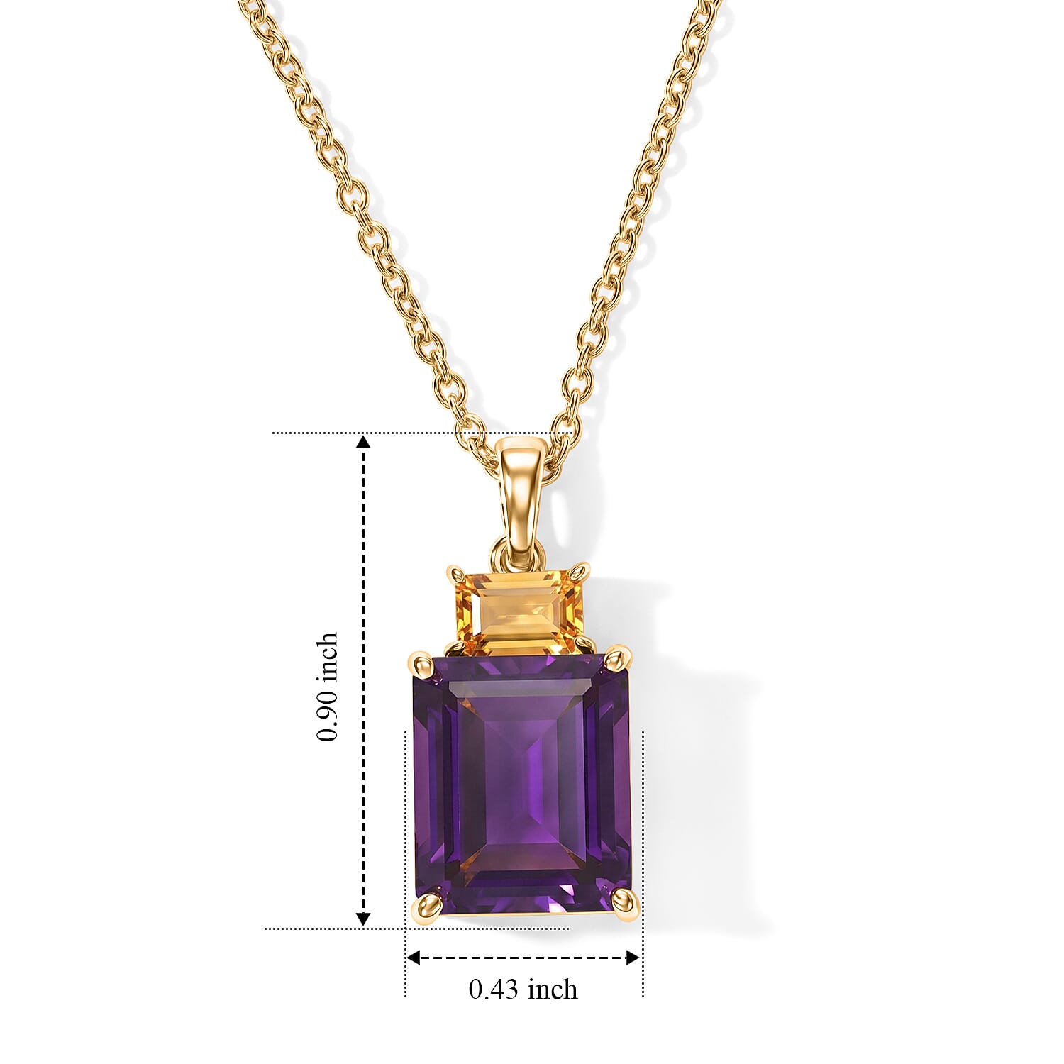 EverTrue African Amethyst and Brazilian Citrine 6.50 ctw Color-Block Fall Pendant in 18K YG Plated with ION Plated YG Stainless Steel Necklace 20 Inches