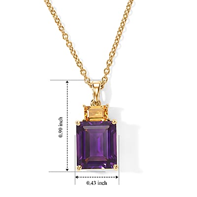 EverTrue African Amethyst and Brazilian Citrine 6.50 ctw Color-Block Fall Pendant in 18K YG Plated with ION Plated YG Stainless Steel Necklace 20 Inches