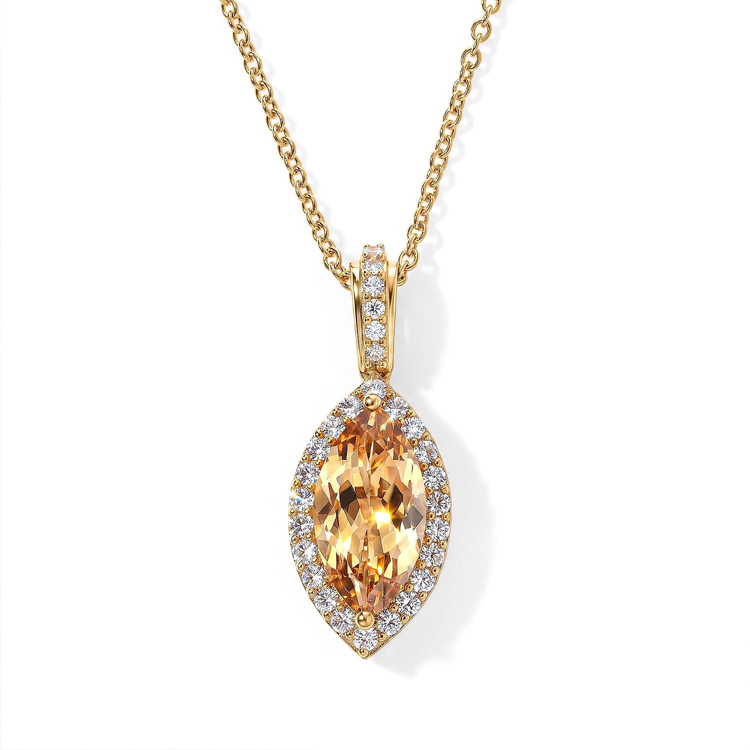EverTrue Brazilian Citrine and White Zircon 4.35 ctw Pendant in 18K YG Plated with ION Plated YG Stainless Steel Necklace 20 Inches