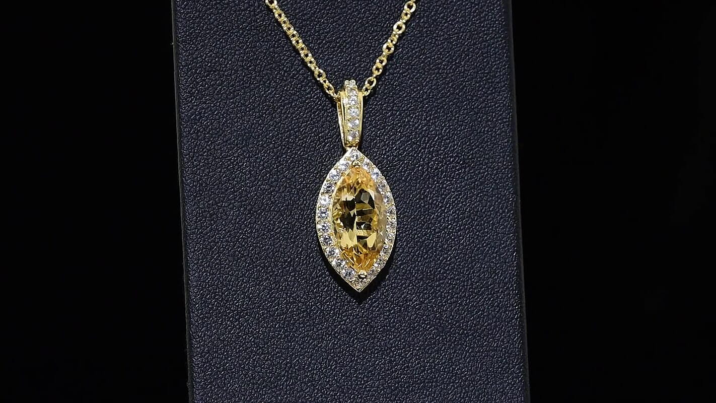 EverTrue Brazilian Citrine, White Zircon Pendant in 18K YG Plated with ION Plated YG Stainless Steel Necklace (20 Inches) 4.35 ctw