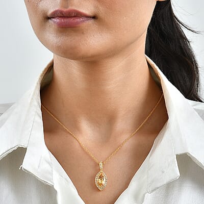 EverTrue Brazilian Citrine and White Zircon 4.35 ctw Pendant in 18K YG Plated with ION Plated YG Stainless Steel Necklace 20 Inches