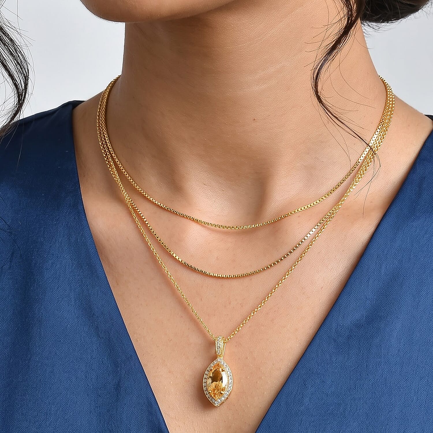 EverTrue Brazilian Citrine and White Zircon 4.35 ctw Pendant in 18K YG Plated with ION Plated YG Stainless Steel Necklace 20 Inches