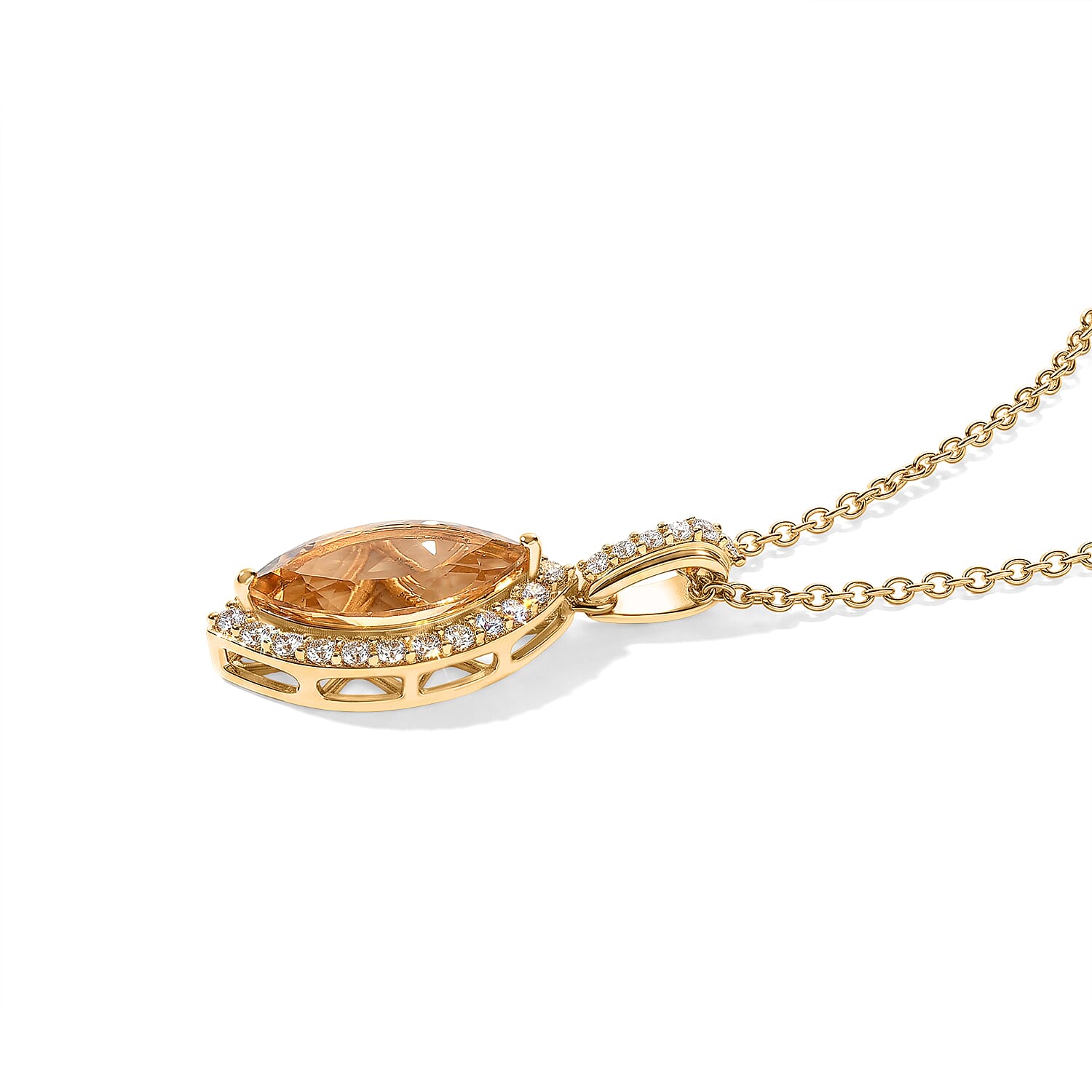 EverTrue Brazilian Citrine and White Zircon 4.35 ctw Pendant in 18K YG Plated with ION Plated YG Stainless Steel Necklace 20 Inches