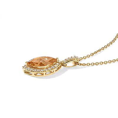 EverTrue Brazilian Citrine and White Zircon 4.35 ctw Pendant in 18K YG Plated with ION Plated YG Stainless Steel Necklace 20 Inches
