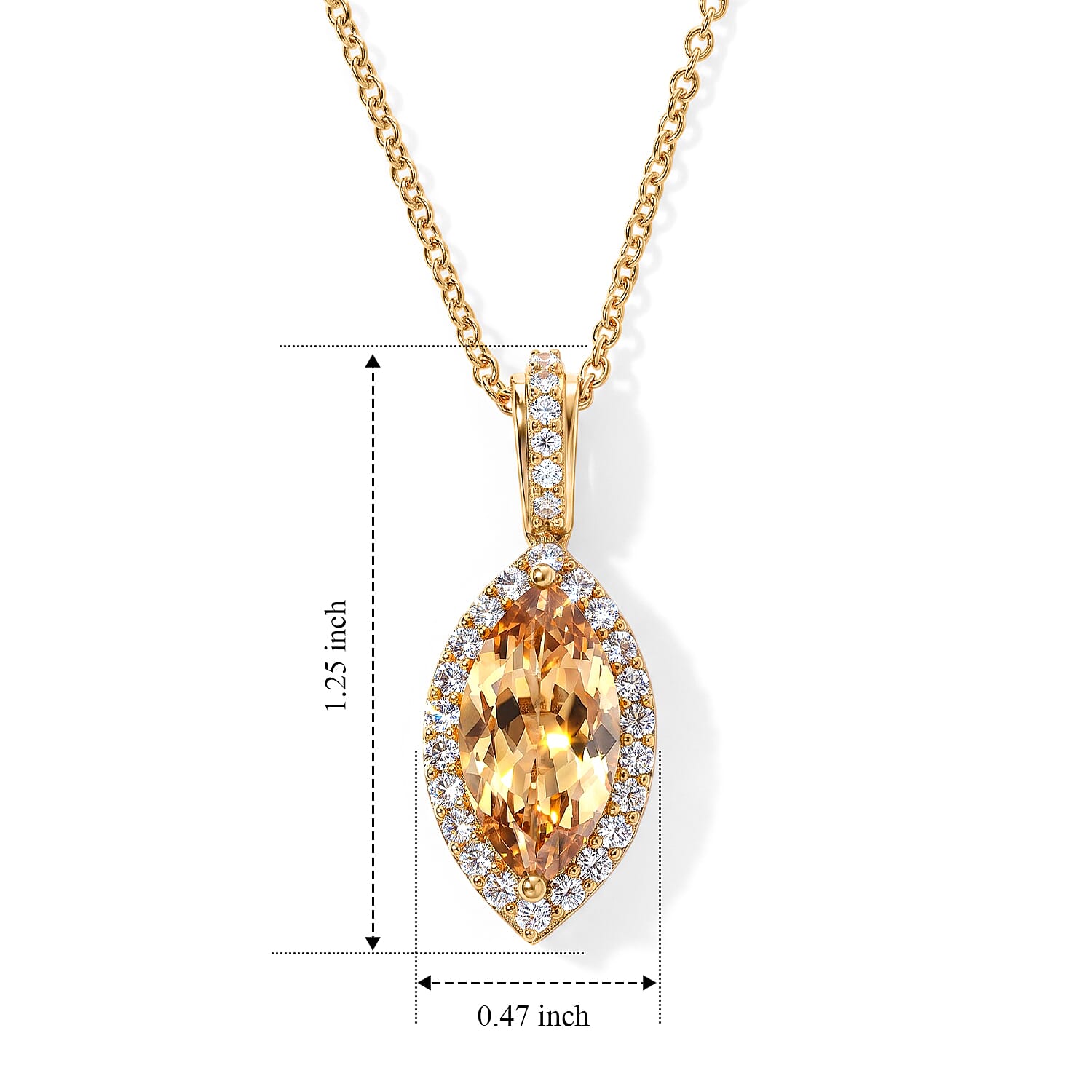 EverTrue Brazilian Citrine and White Zircon 4.35 ctw Pendant in 18K YG Plated with ION Plated YG Stainless Steel Necklace 20 Inches