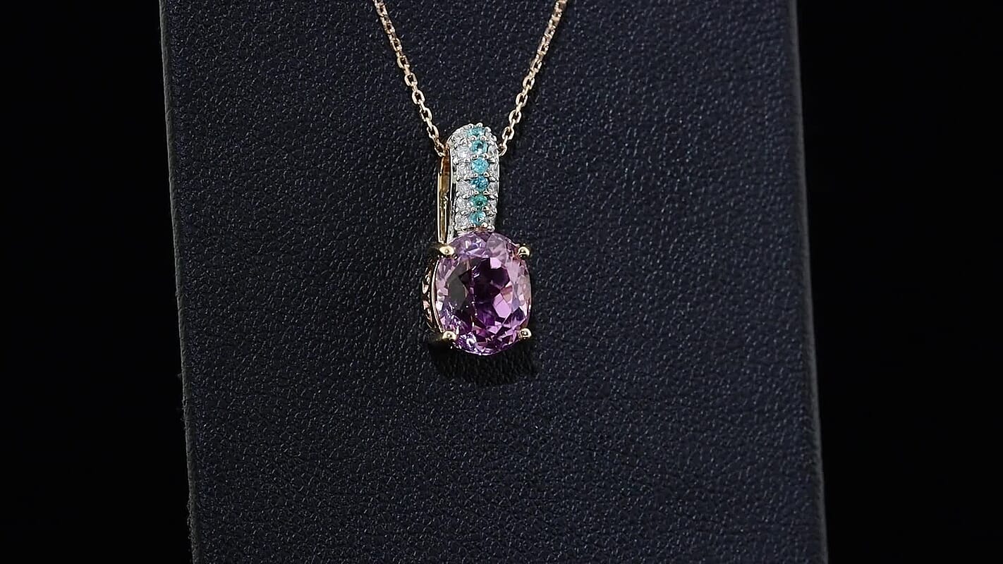 Luxoro AAA Patroke Kunzite, Paraiba Tourmaline and Diamond I2 3.60 ctw Pendant Necklace in 10K Rose Gold 20 Inches