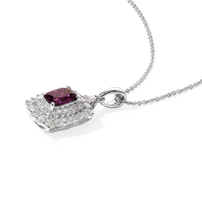 Certified and Appraised D'Joy Radiant Ember Garnet and Moissanite 1.80 ctw Pendant Necklace in Rhodium Over Sterling Silver (18 Inches)