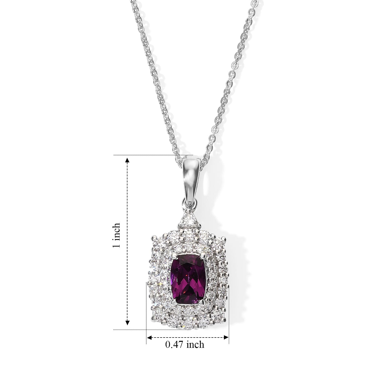 Certified and Appraised D'Joy Radiant Ember Garnet and Moissanite 1.80 ctw Pendant Necklace in Rhodium Over Sterling Silver (18 Inches)