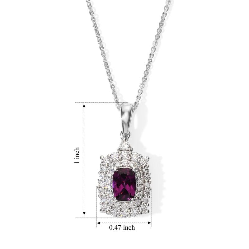 Certified and Appraised D'Joy Radiant Ember Garnet and Moissanite 1.80 ctw Pendant Necklace in Rhodium Over Sterling Silver (18 Inches)