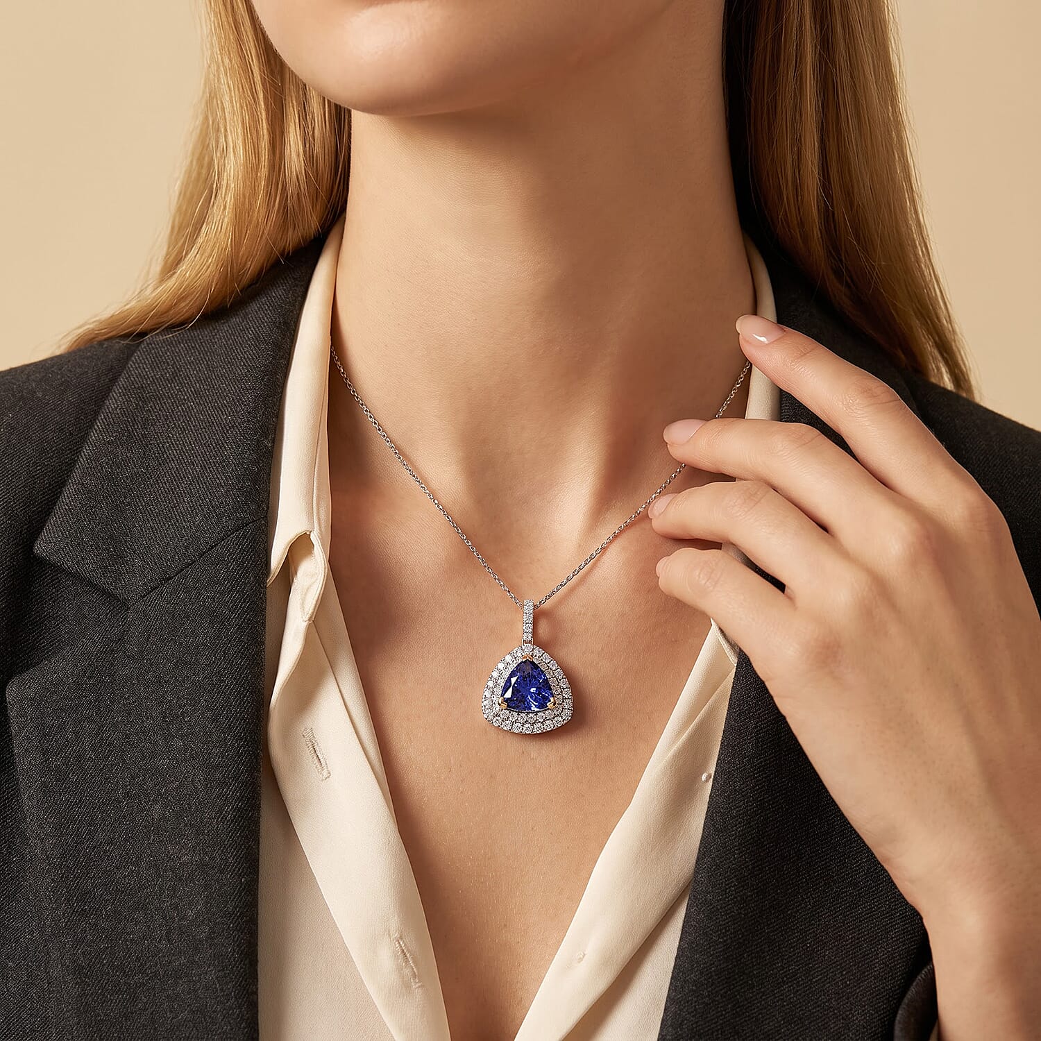Certified & Appraised AAA Tanzanite and Luxuriant Lab Grown Diamond G-H SI 4.80 ctw Pendant Necklace in 10K Yellow Gold 18 Inches