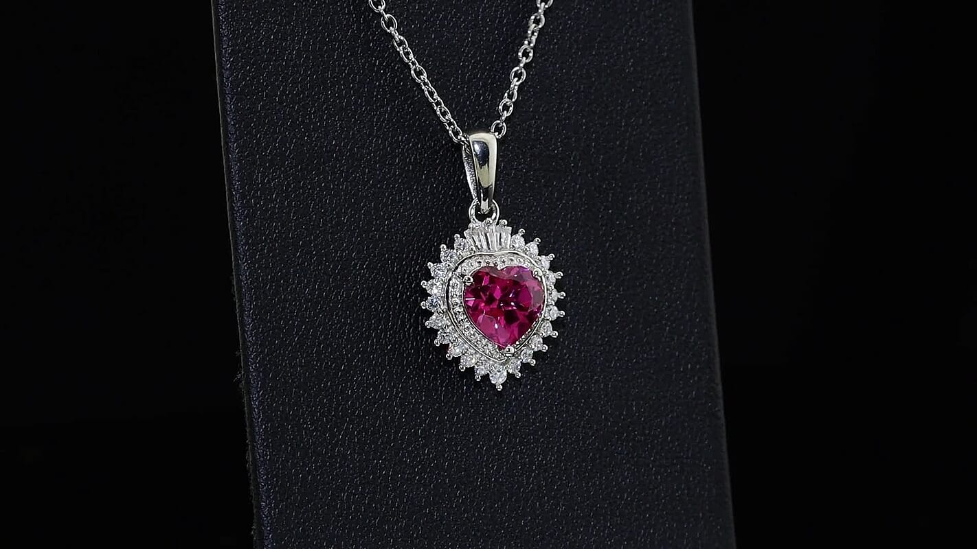 EverTrue Lab Created Pink Sapphire and Moissanite 2.85 ctw Pendant in Platinum Bond with Stainless Steel Necklace 20 Inches