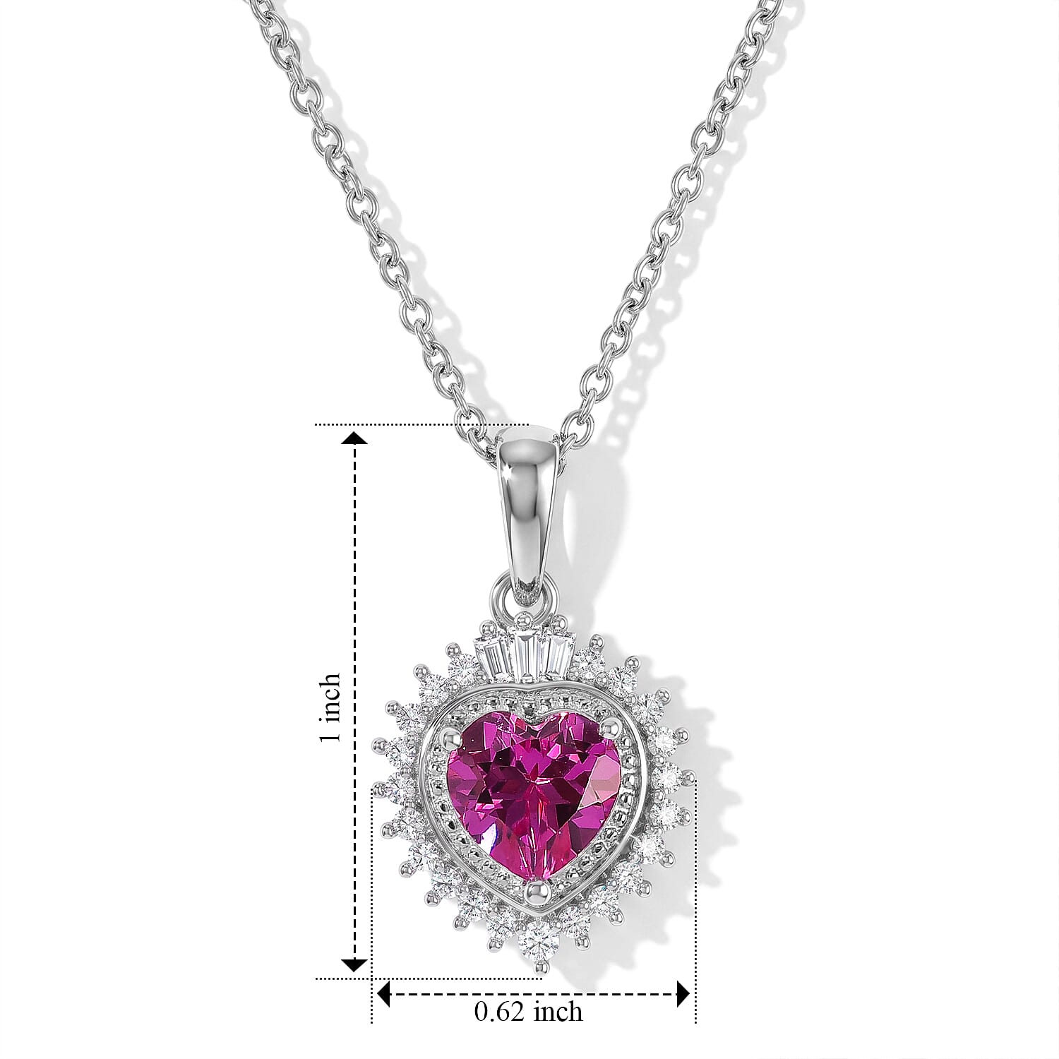 EverTrue Lab Created Pink Sapphire and Moissanite 2.85 ctw Pendant in Platinum Bond with Stainless Steel Necklace 20 Inches