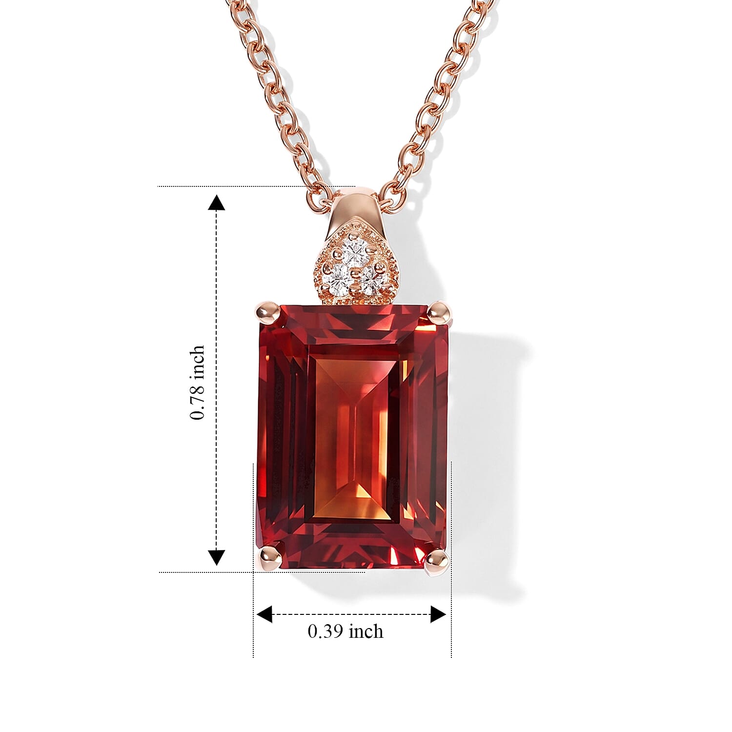 EverTrue Lab Created Padparadscha Sapphire and White Zircon 10.50 ctw Pendant in 18K RG Plated with ION Plated RG Stainless Steel Necklace 20 Inches