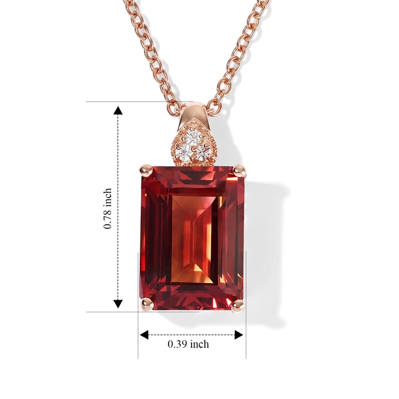 EverTrue Lab Created Padparadscha Sapphire and White Zircon 10.50 ctw Pendant in 18K RG Plated with ION Plated RG Stainless Steel Necklace 20 Inches