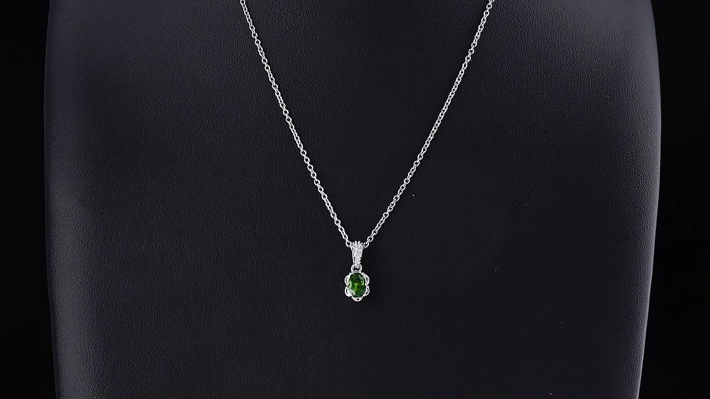 EverTrue Chrome Diopside and Simulated Diamond 0.85 ctw Pendant in Platinum Bond with Stainless Steel Necklace 20 Inches