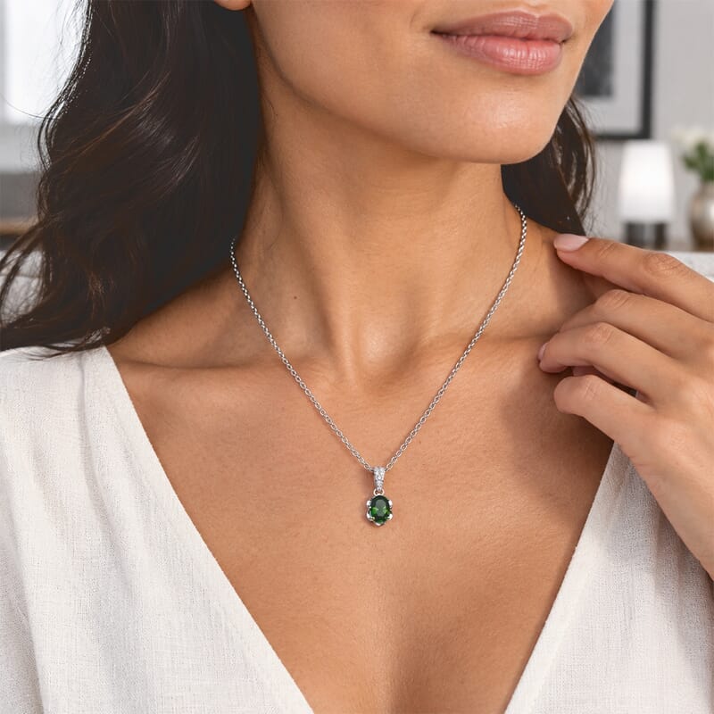 EverTrue Chrome Diopside and Simulated Diamond 0.85 ctw Pendant in Platinum Bond with Stainless Steel Necklace 20 Inches