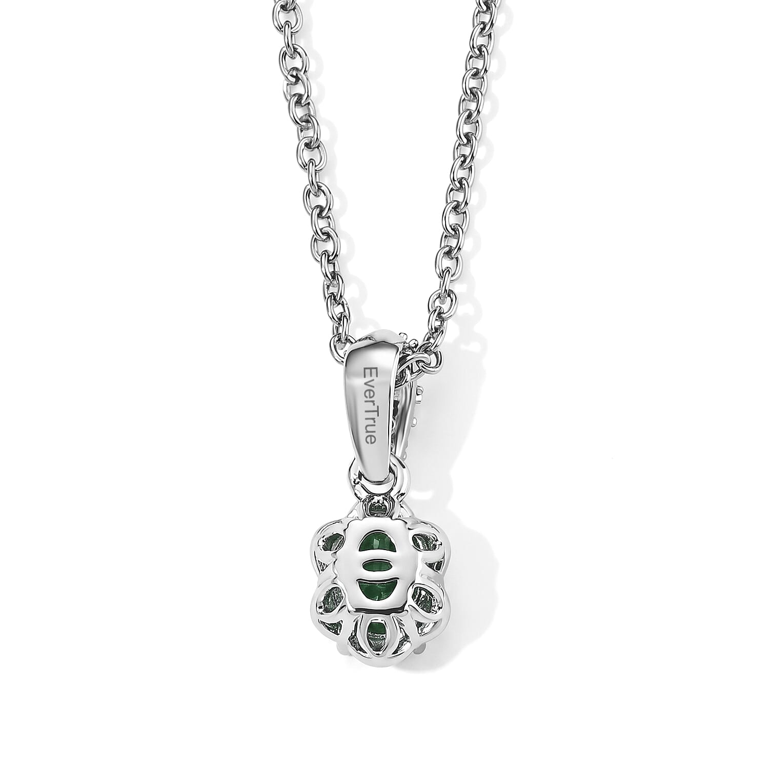 EverTrue Chrome Diopside and Simulated Diamond 0.85 ctw Pendant in Platinum Bond with Stainless Steel Necklace 20 Inches