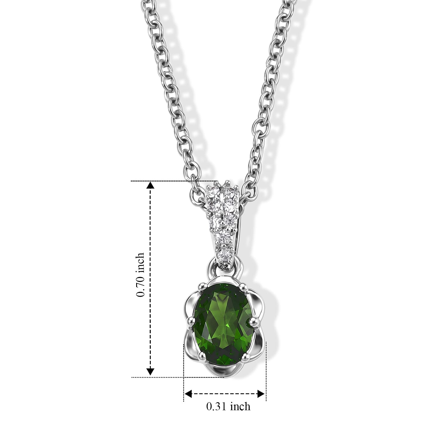 EverTrue Chrome Diopside and Simulated Diamond 0.85 ctw Pendant in Platinum Bond with Stainless Steel Necklace 20 Inches
