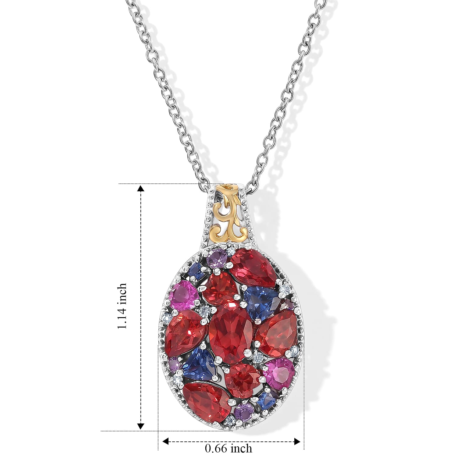 EverTrue Lab Created Multi Sapphire and White Zircon 5.30 ctw Pendant in 18K YG Plated and Platinum Bond with Stainless Steel Necklace 20 Inches
