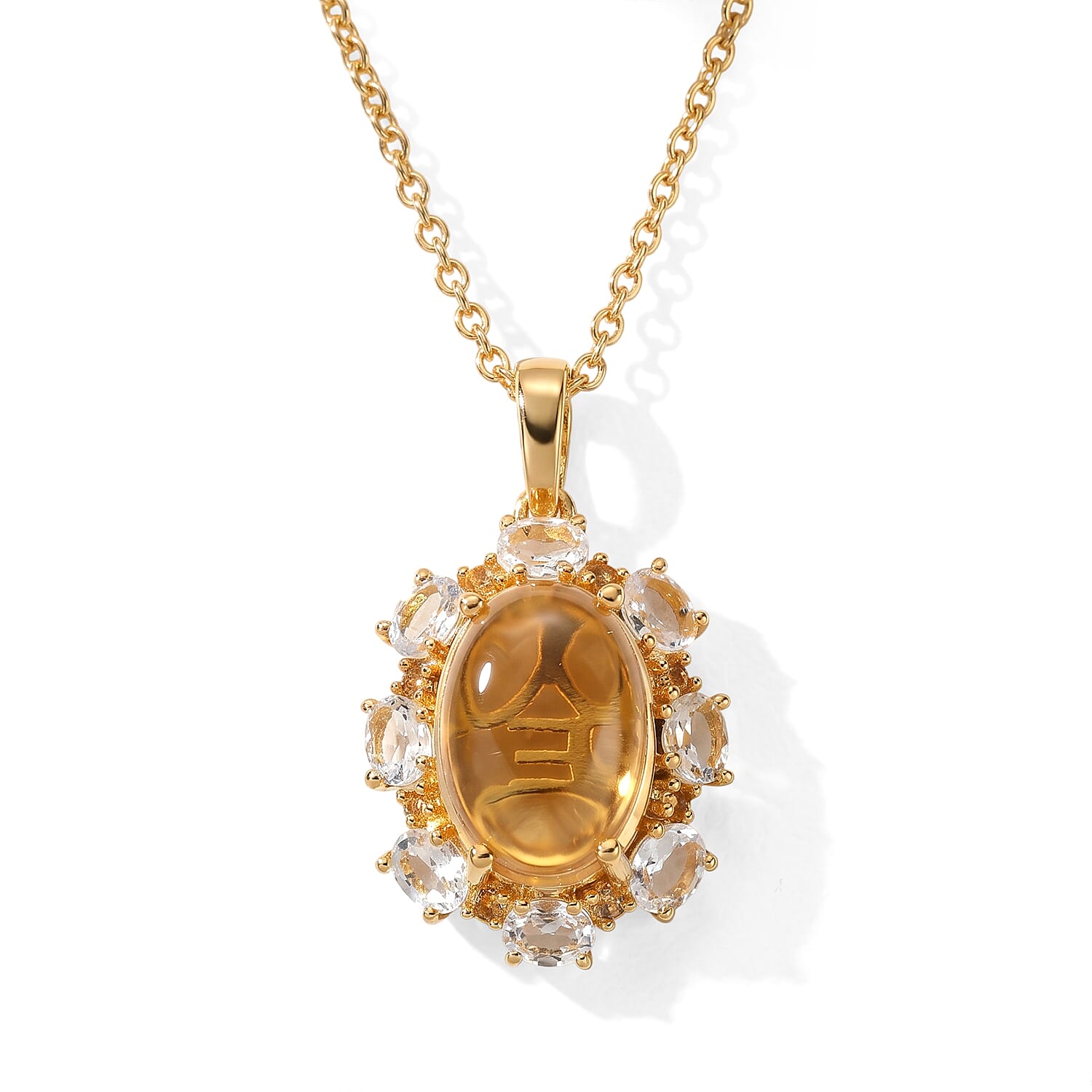EverTrue Brazilian Citrine and White Topaz 7.50 ctw Pendant in 18K YG Plated with ION Plated YG Stainless Steel Necklace 20 Inches