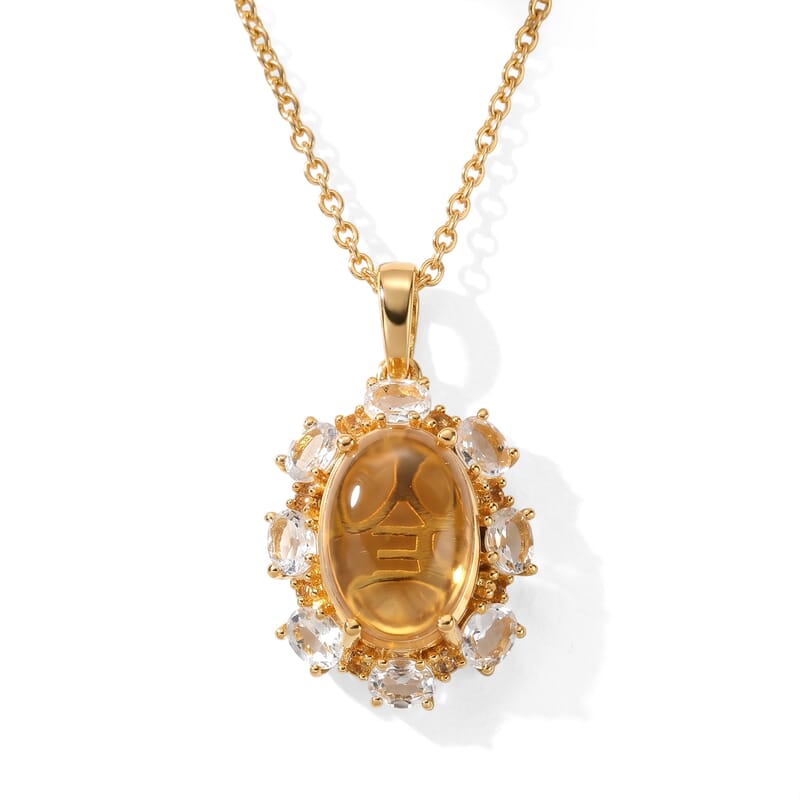 EverTrue Brazilian Citrine and White Topaz 7.50 ctw Pendant in 18K YG Plated with ION Plated YG Stainless Steel Necklace 20 Inches