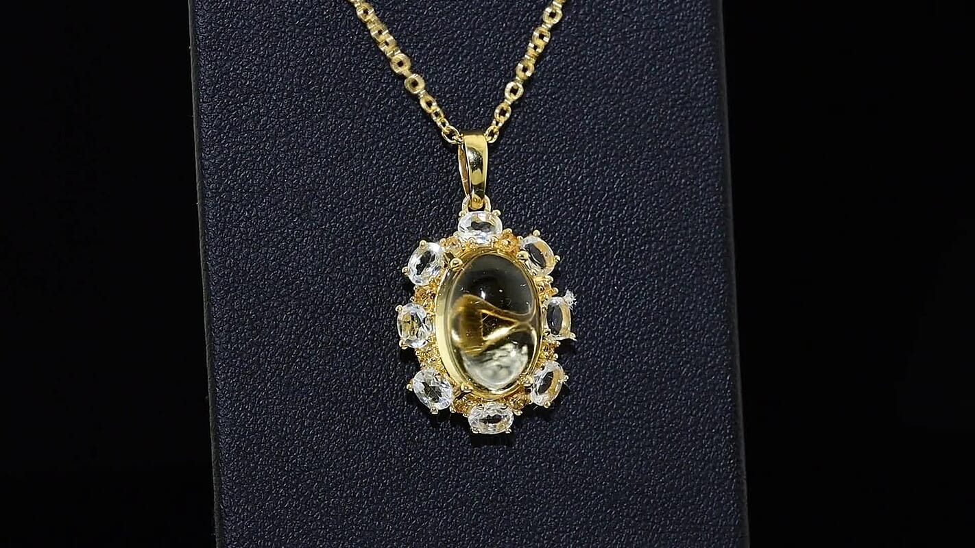 EverTrue Brazilian Citrine and White Topaz 7.50 ctw Pendant in 18K YG Plated with ION Plated YG Stainless Steel Necklace 20 Inches