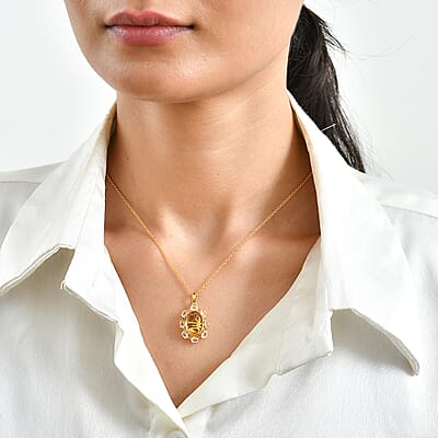 EverTrue Brazilian Citrine and White Topaz 7.50 ctw Pendant in 18K YG Plated with ION Plated YG Stainless Steel Necklace 20 Inches