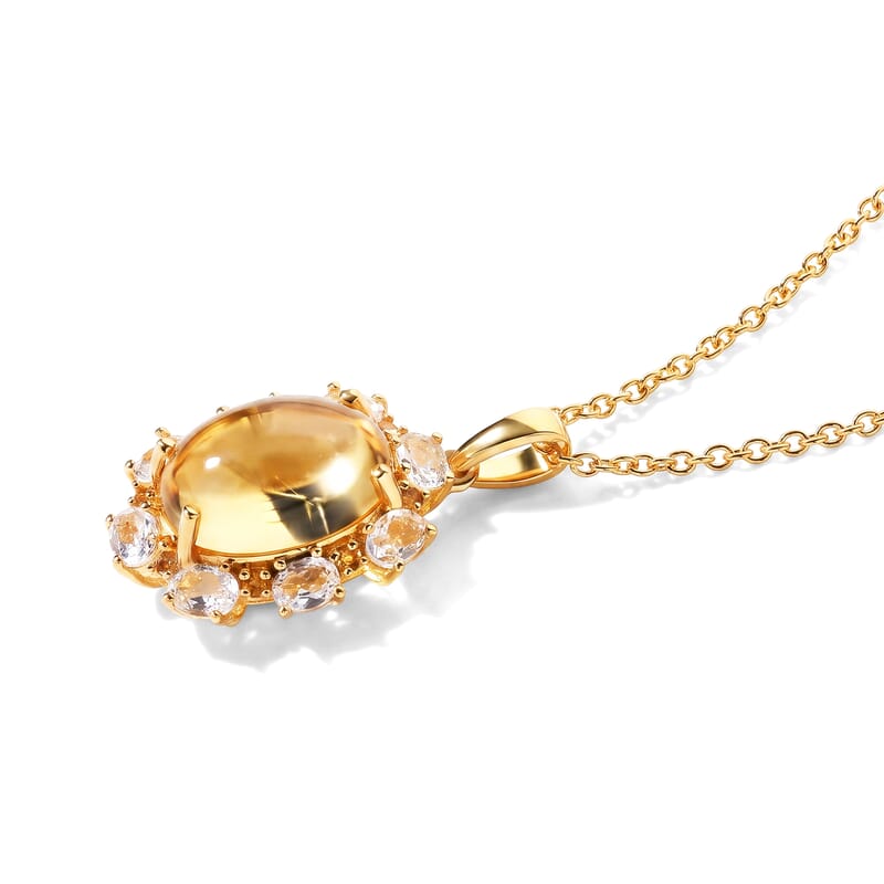 EverTrue Brazilian Citrine and White Topaz 7.50 ctw Pendant in 18K YG Plated with ION Plated YG Stainless Steel Necklace 20 Inches