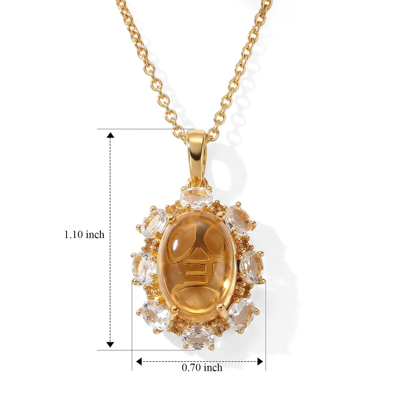 EverTrue Brazilian Citrine and White Topaz 7.50 ctw Pendant in 18K YG Plated with ION Plated YG Stainless Steel Necklace 20 Inches