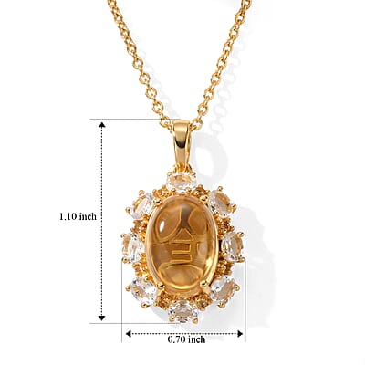EverTrue Brazilian Citrine and White Topaz 7.50 ctw Pendant in 18K YG Plated with ION Plated YG Stainless Steel Necklace 20 Inches