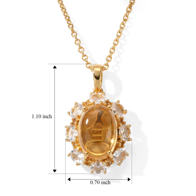 EverTrue Brazilian Citrine and White Topaz 7.50 ctw Pendant in 18K YG Plated with ION Plated YG Stainless Steel Necklace 20 Inches