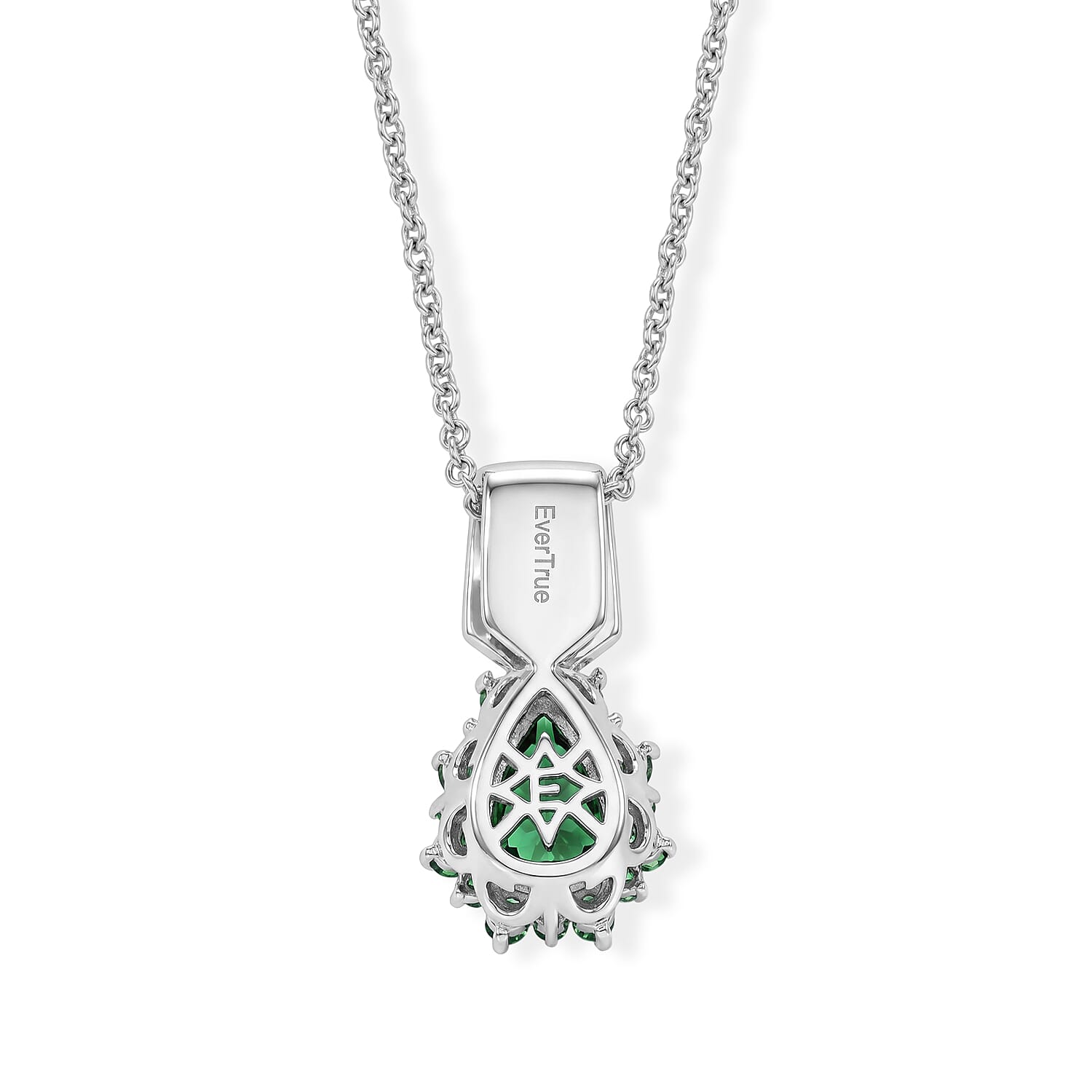 EverTrue Chrome Diopside and Simulated Diamond 2.50 ctw Pendant in Platinum Bond with Stainless Steel Necklace 20 Inches