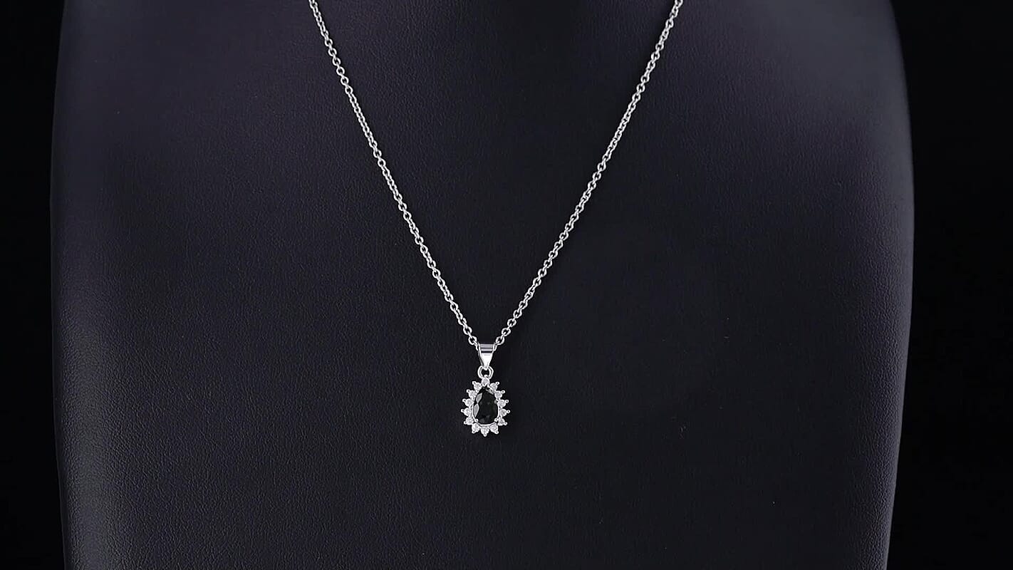 EverTrue Chrome Diopside and Simulated Diamond 1.20 ctw Pendant in Platinum Bond with Stainless Steel Necklace 20 Inches
