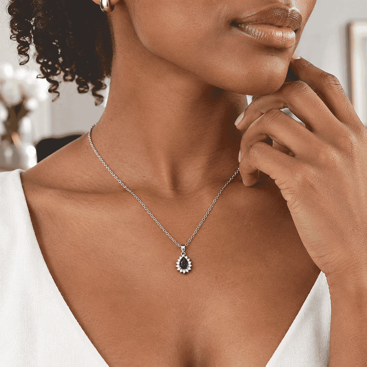 EverTrue Chrome Diopside and Simulated Diamond 1.20 ctw Pendant in Platinum Bond with Stainless Steel Necklace 20 Inches