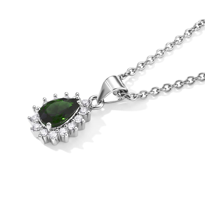 EverTrue Chrome Diopside and Simulated Diamond 1.20 ctw Pendant in Platinum Bond with Stainless Steel Necklace 20 Inches