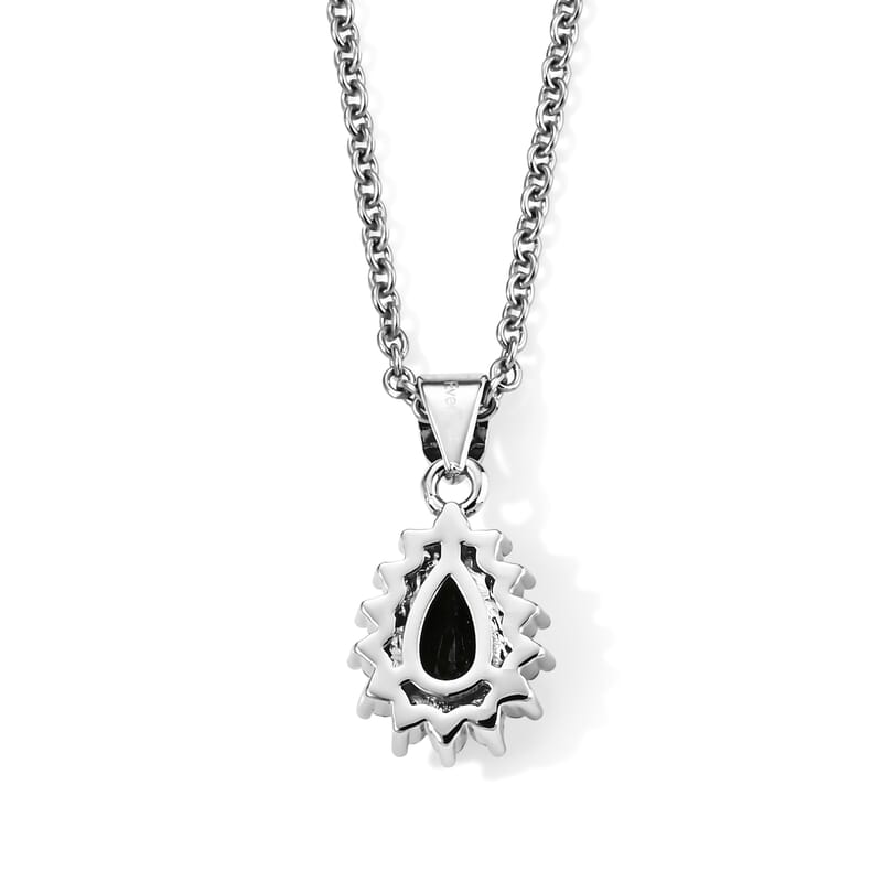 EverTrue Chrome Diopside and Simulated Diamond 1.20 ctw Pendant in Platinum Bond with Stainless Steel Necklace 20 Inches