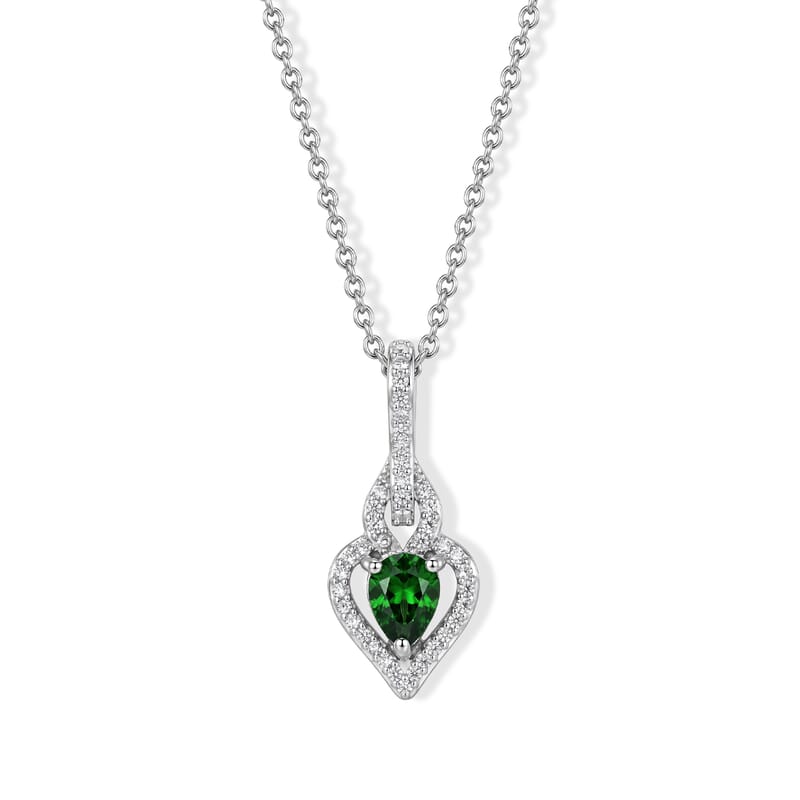 EverTrue Chrome Diopside and Simulated Diamond 1.10 ctw Pendant in Platinum Bond with Stainless Steel Necklace 20 Inches