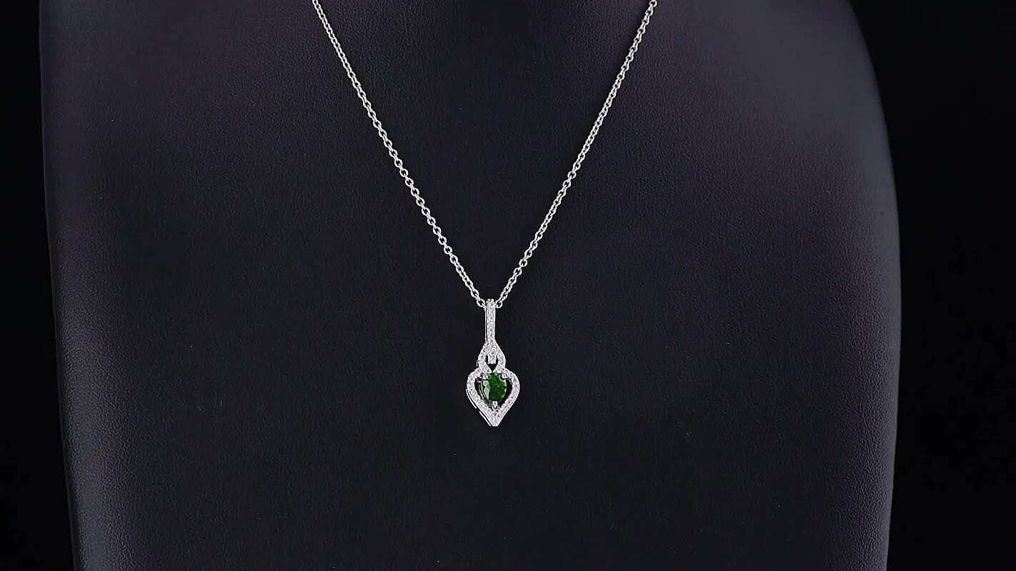 EverTrue Chrome Diopside and Simulated Diamond 1.10 ctw Pendant in Platinum Bond with Stainless Steel Necklace 20 Inches