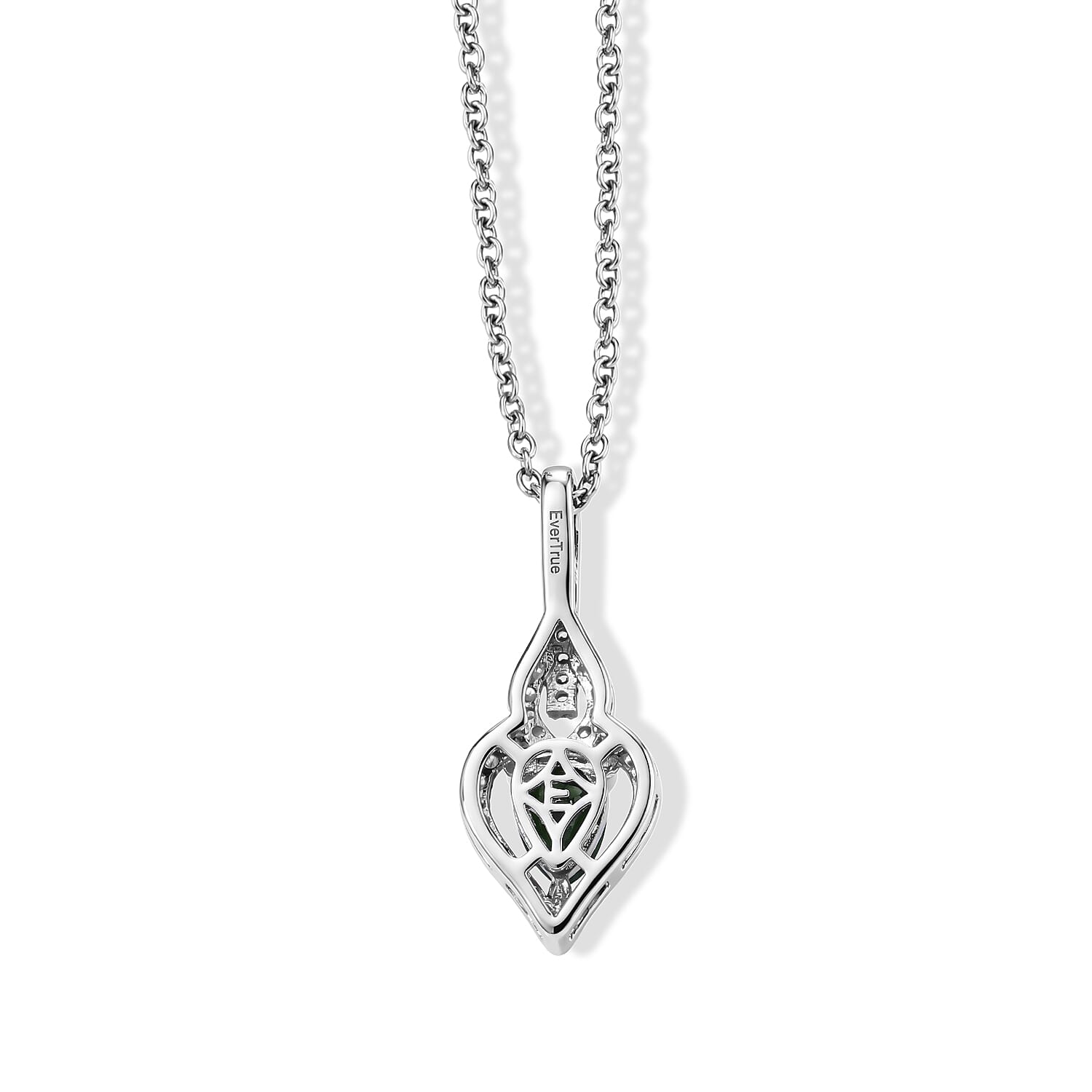 EverTrue Chrome Diopside and Simulated Diamond 1.10 ctw Pendant in Platinum Bond with Stainless Steel Necklace 20 Inches