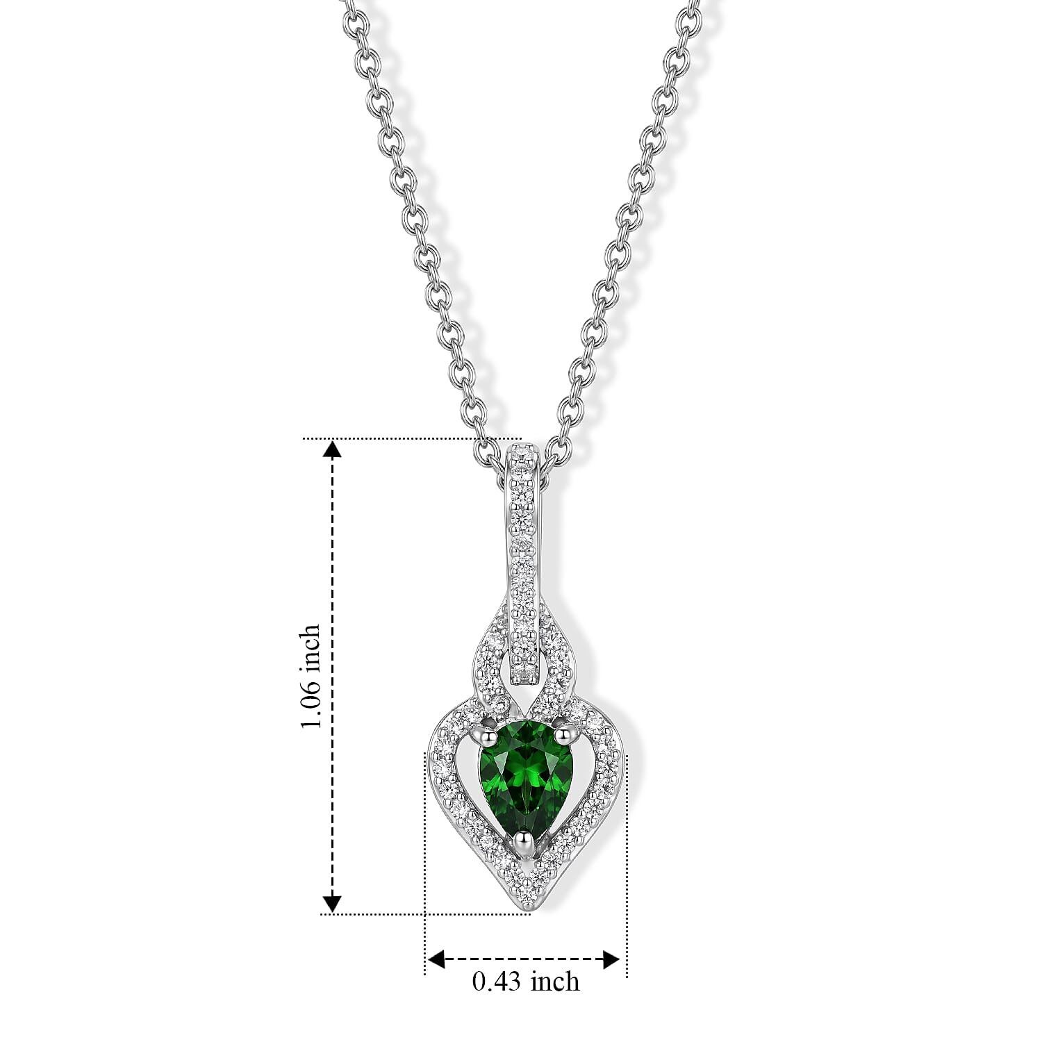 EverTrue Chrome Diopside and Simulated Diamond 1.10 ctw Pendant in Platinum Bond with Stainless Steel Necklace 20 Inches