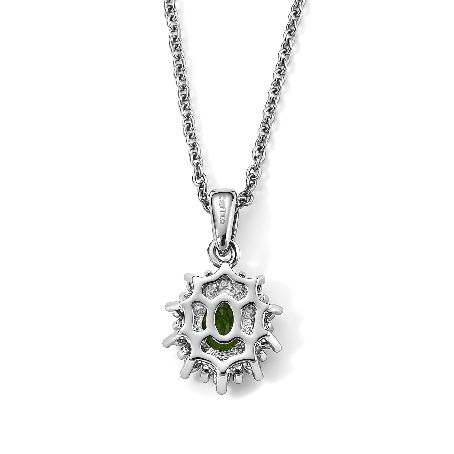 EverTrue Chrome Diopside and Simulated Diamond 1.40 ctw Pendant in Platinum Bond with Stainless Steel Necklace 20 Inches