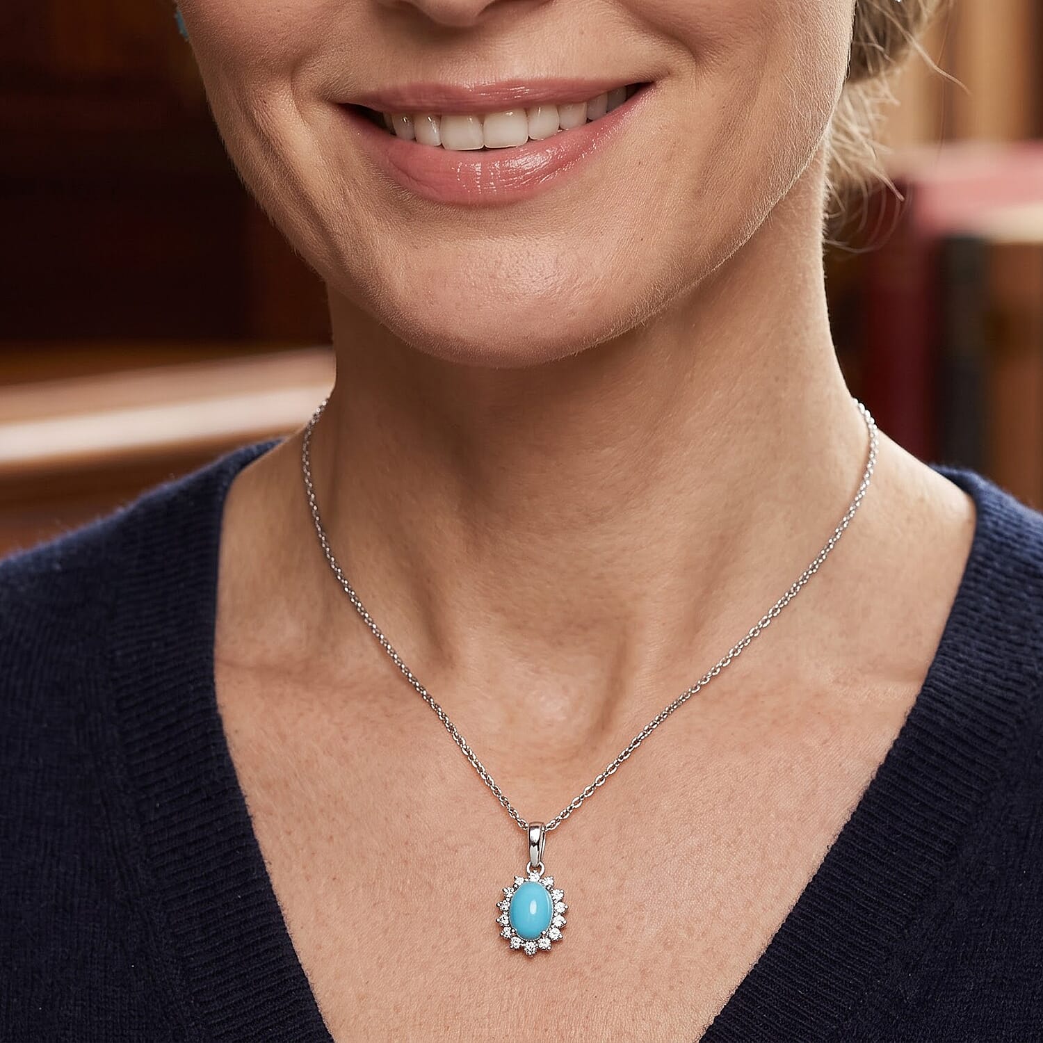 Pendant with Cable Chain CL-35 (Size 20) in Rhodium Over Sterling Silver 1.34 ctw