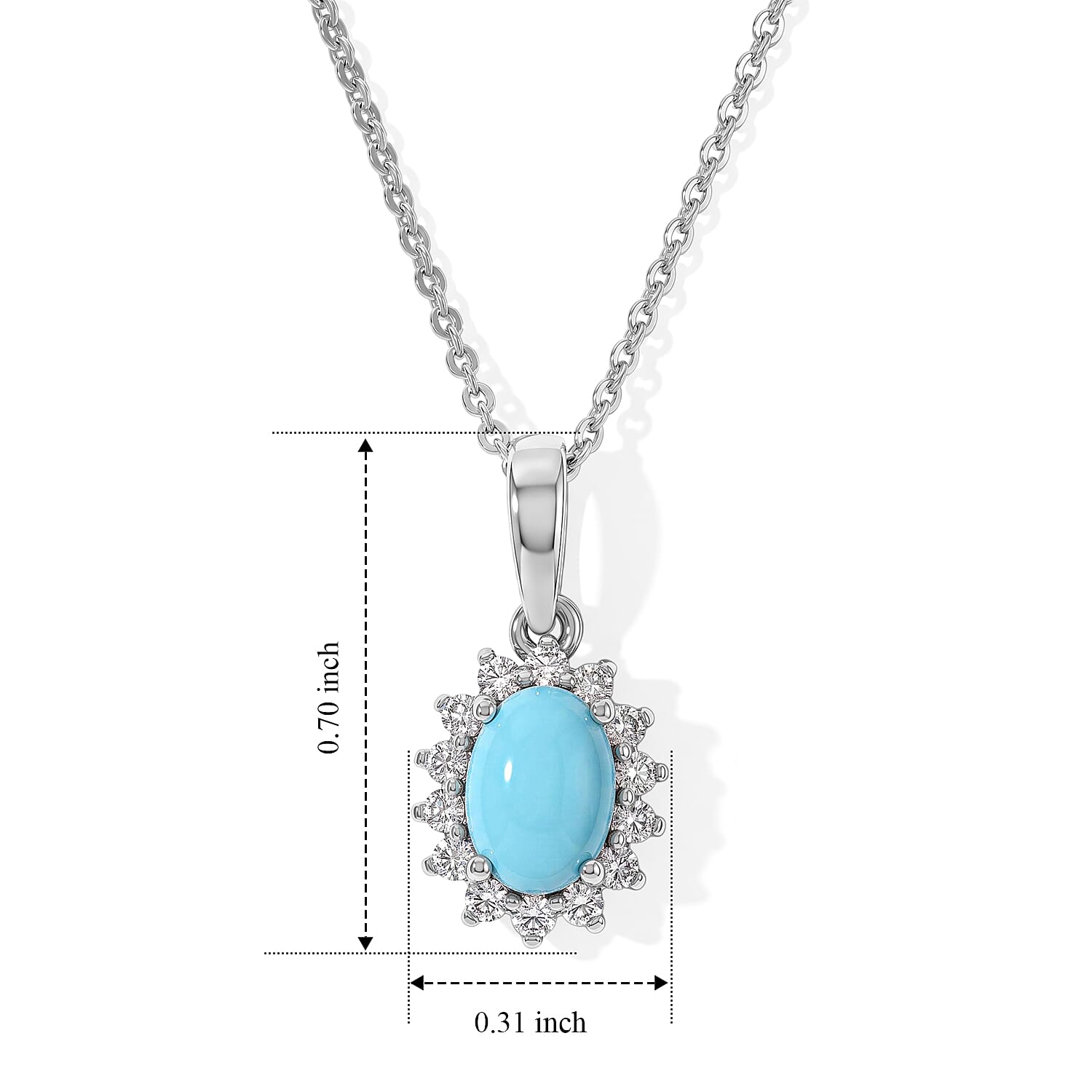 Pendant with Cable Chain CL-35 (Size 20) in Rhodium Over Sterling Silver 1.34 ctw