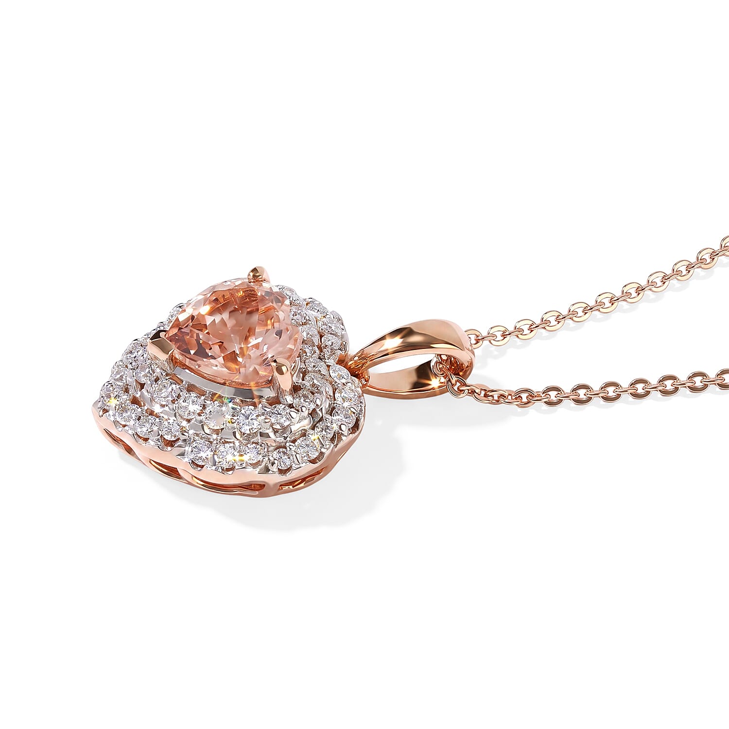 Certified and Appraised D'Joy Marropino Morganite and Moissanite 1.40 ctw Heart Pendant Necklace in 18K Vermeil Rose Gold Over Sterling Silver (18 Inches)