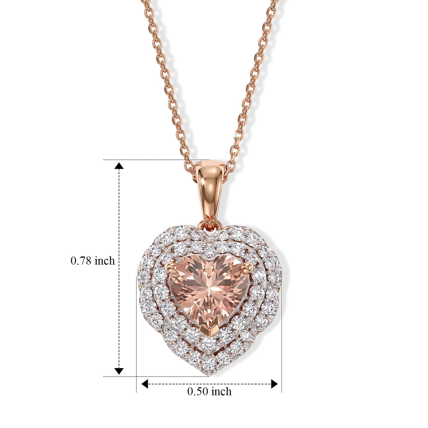 Certified and Appraised D'Joy Marropino Morganite and Moissanite 1.40 ctw Heart Pendant Necklace in 18K Vermeil Rose Gold Over Sterling Silver (18 Inches)