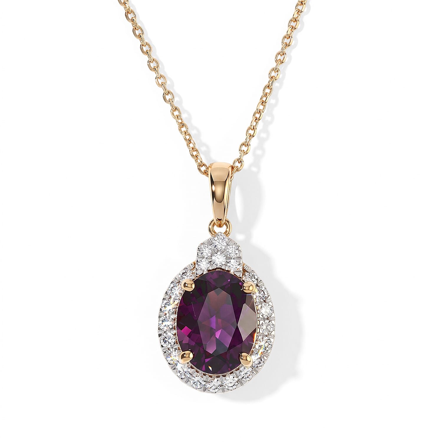 Certified and Appraised Luxoro AAA Radiant Ember Garnet and Diamond (I2) 3.57 ctw Pendant Necklace in 10K Yellow Gold (18 Inches)